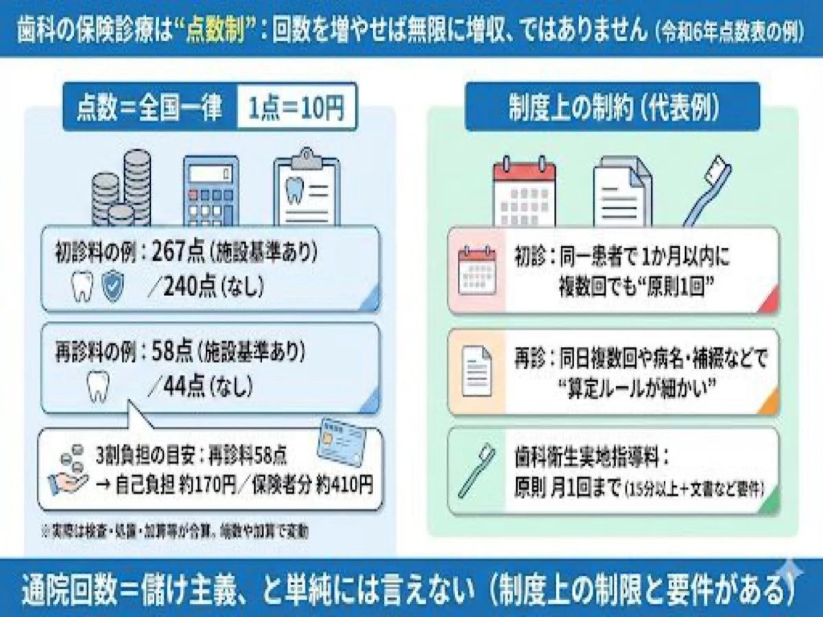 歯科の保険診療は点数制：初診料267点・再診料58点など点数の仕組みを図解